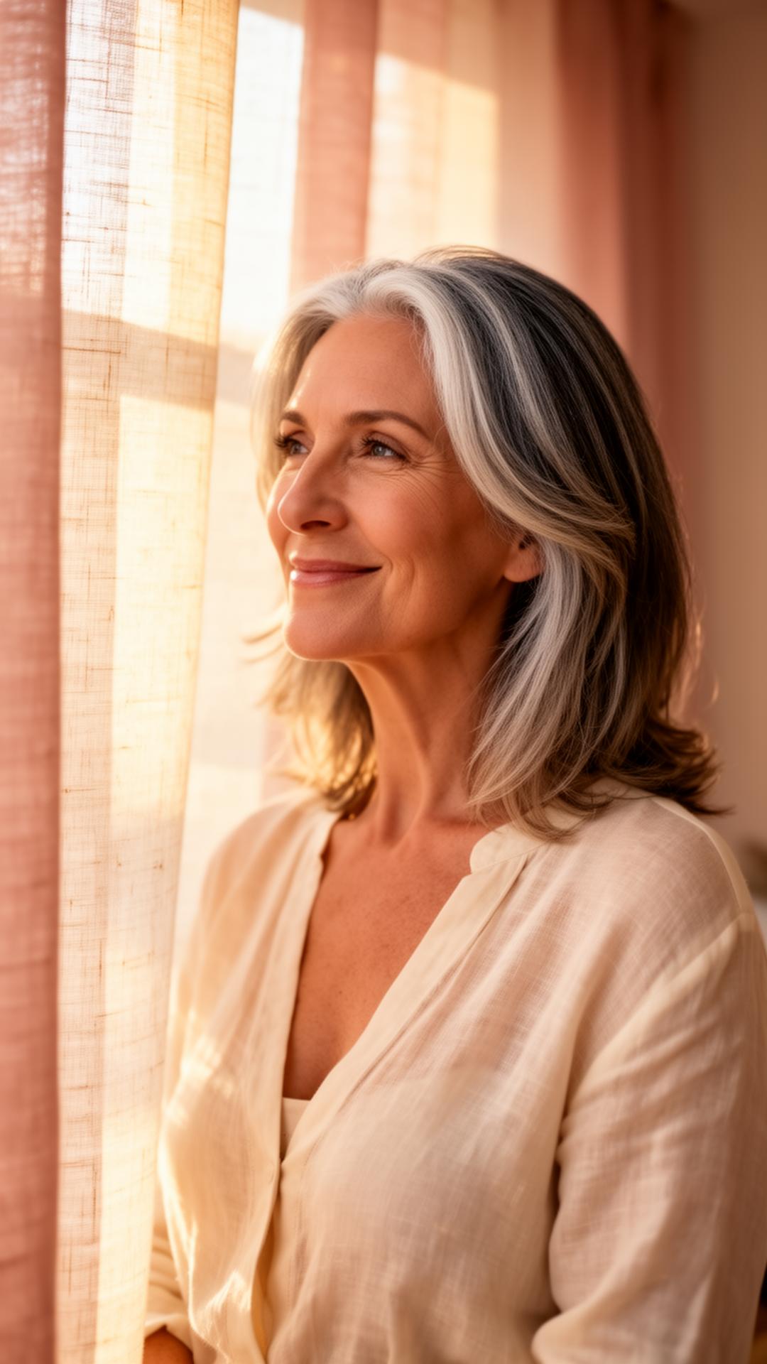 Serene woman in soft morning light